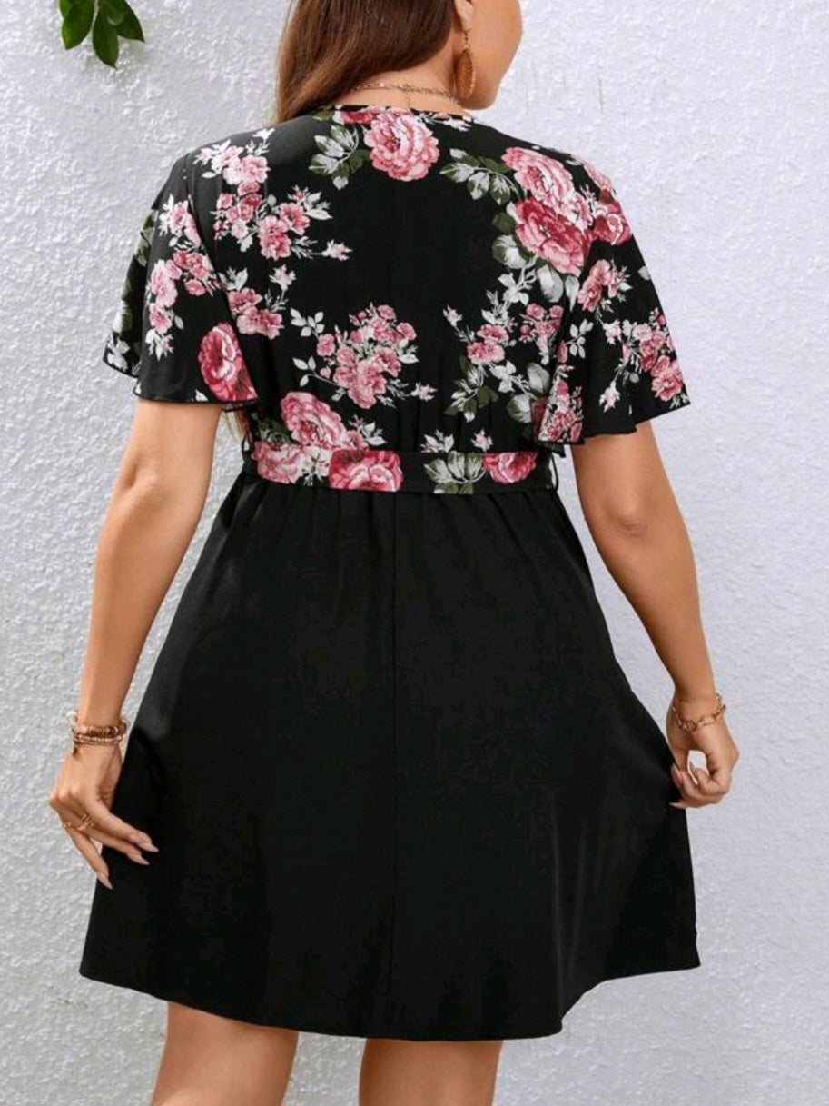 Butterfly Sleeve Belted Dress