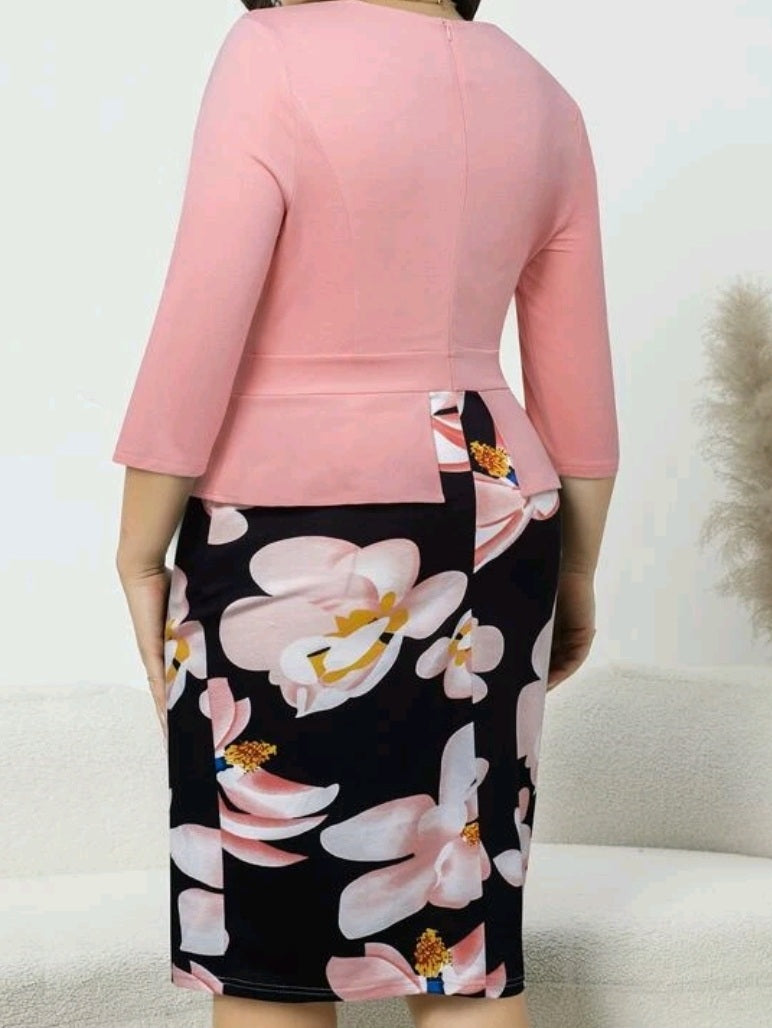 Asymmetrical Neck Peplum Waist Bodycon Dress