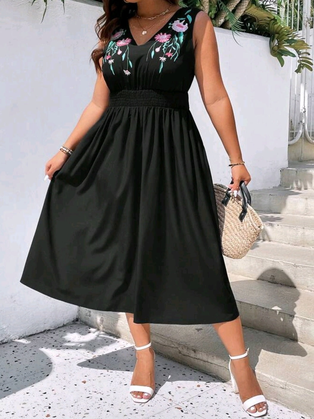 Embroidery Sleeveless A-line Dress