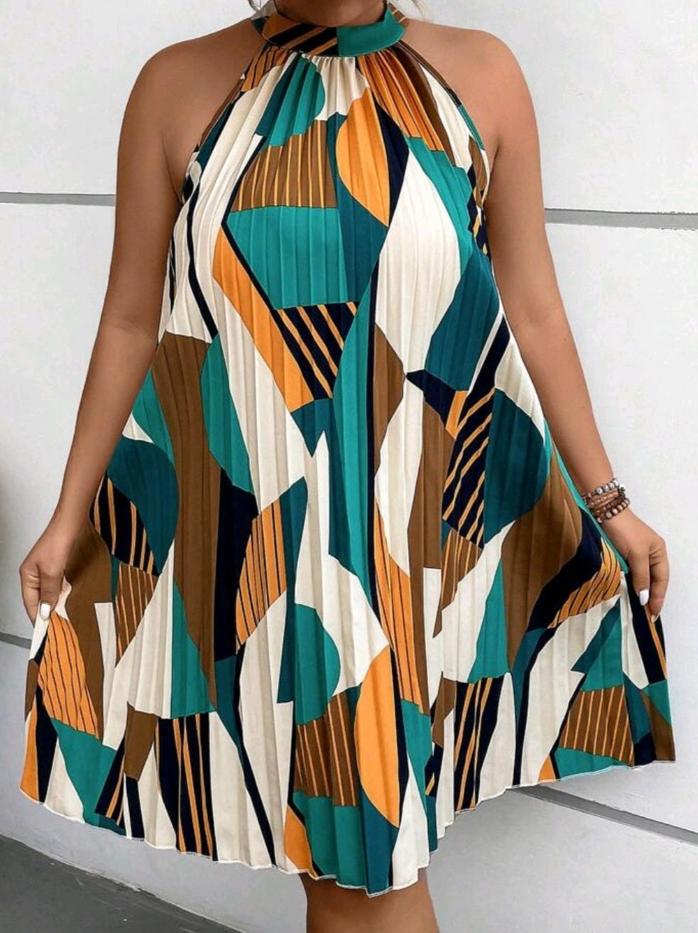 Halter Neck Pleated Detail Dress