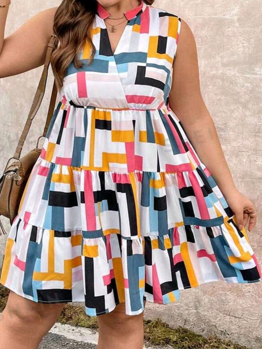 Full-Print Geometric Pattern Sleeveless Dress