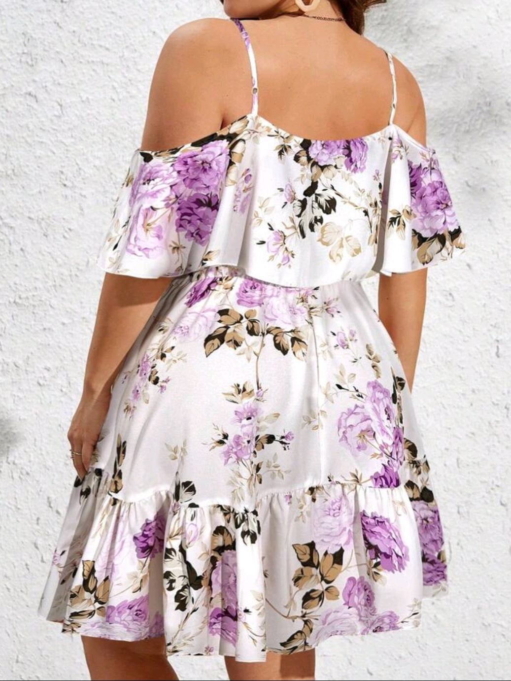#4470 Spaghetti Strap Open Shoulder Floral Print Dress