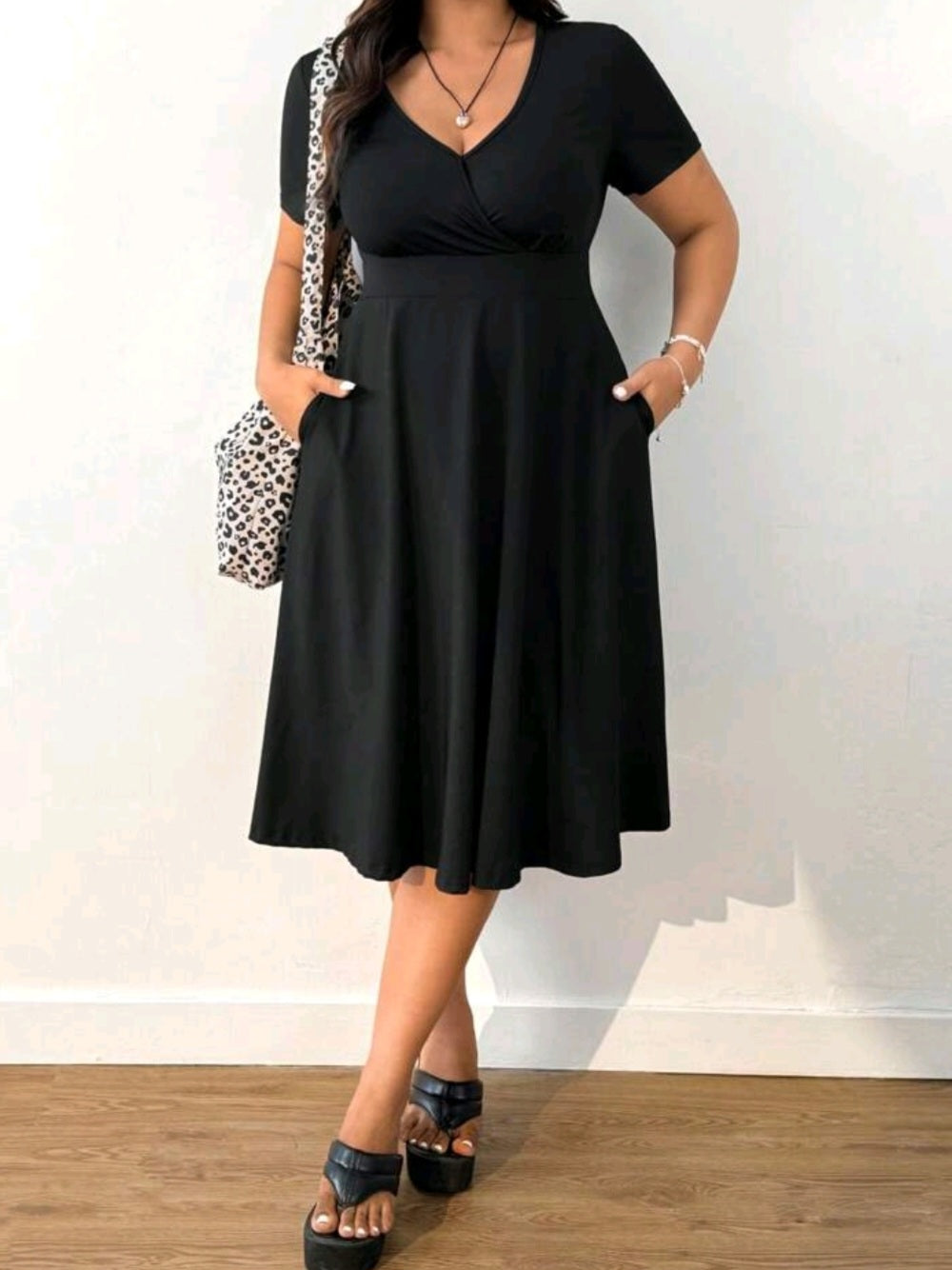 #9644 V-Neck Pocket Long Casual Dress (STRETCH)