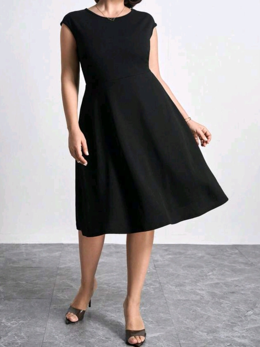 #1307 Solid Color Round Neck Dress (STRETCH)