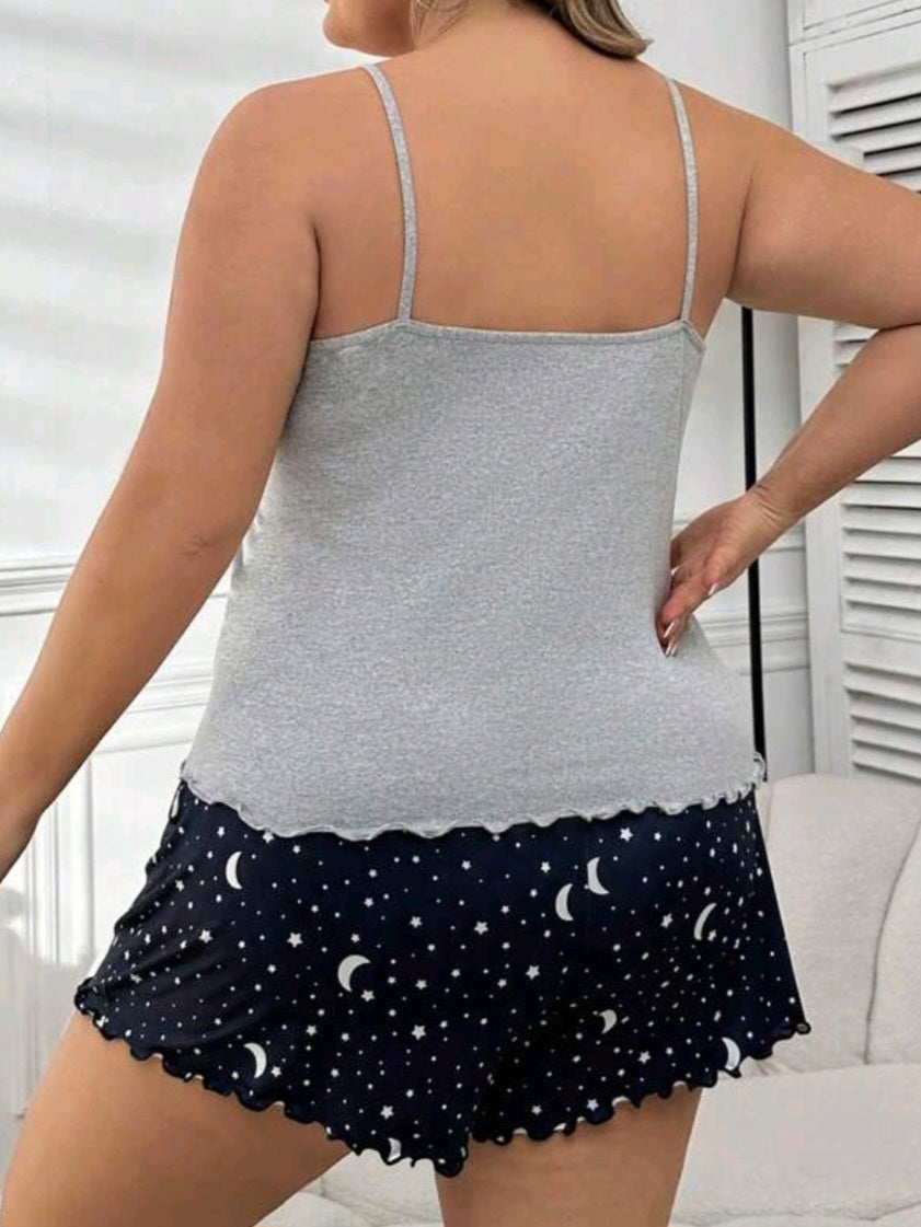 #9309 Moon Printed Tank Top And Shorts Pajama Set
