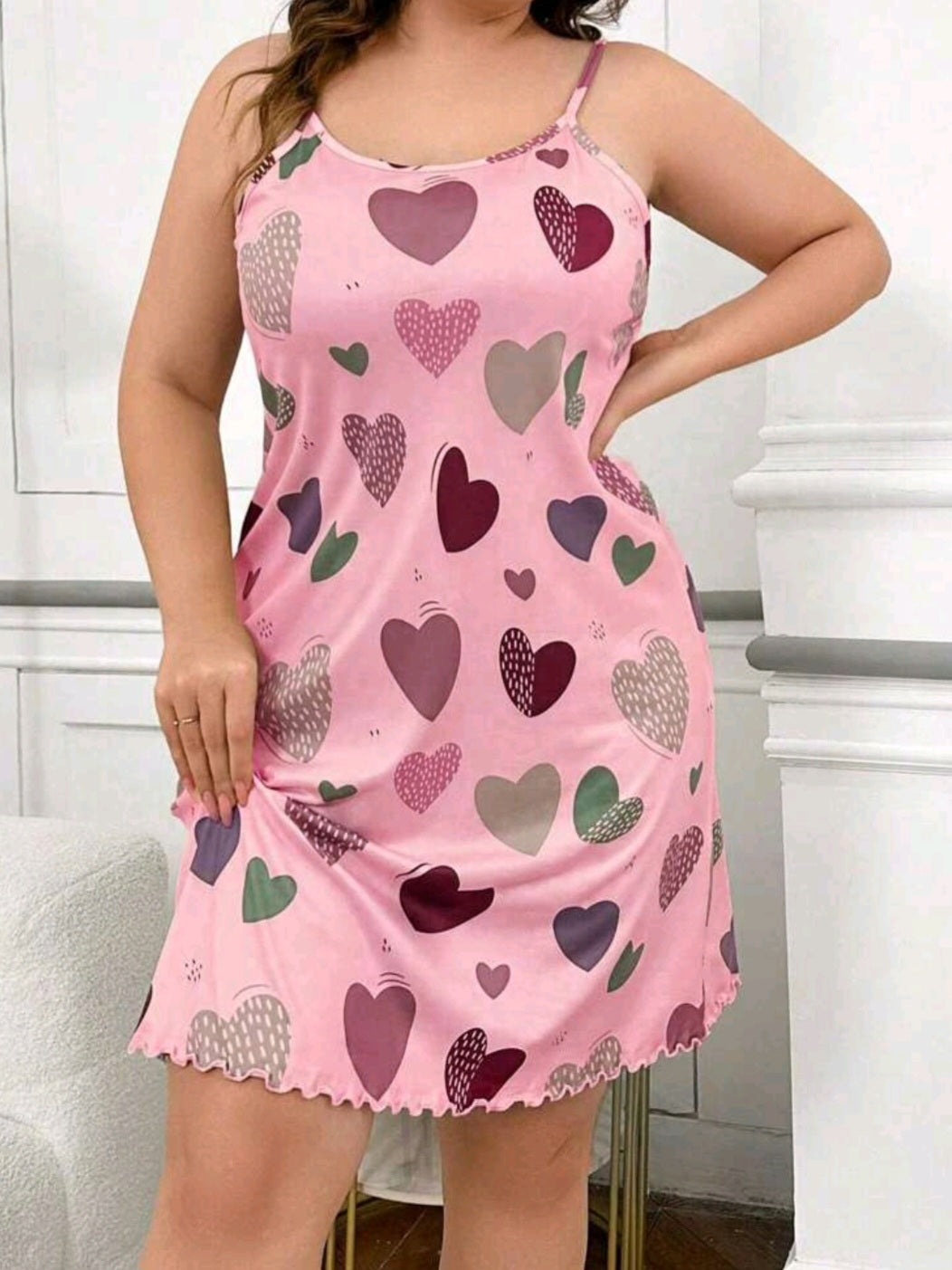 #9841 Colorful Heart Printed Cami Nightgown