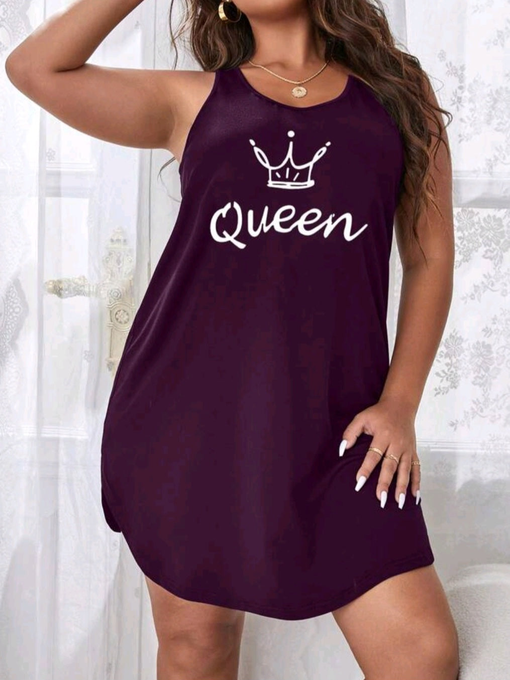 #7650 Pajama Dress With Round Neckline