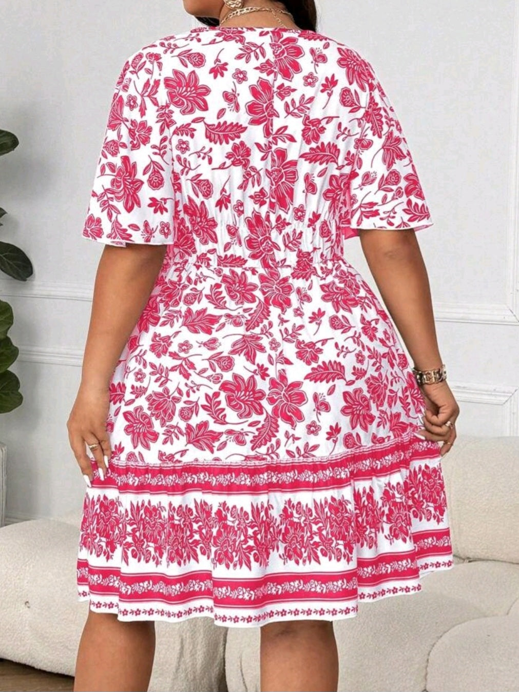 #6622 V-Neck Print Casual Dress