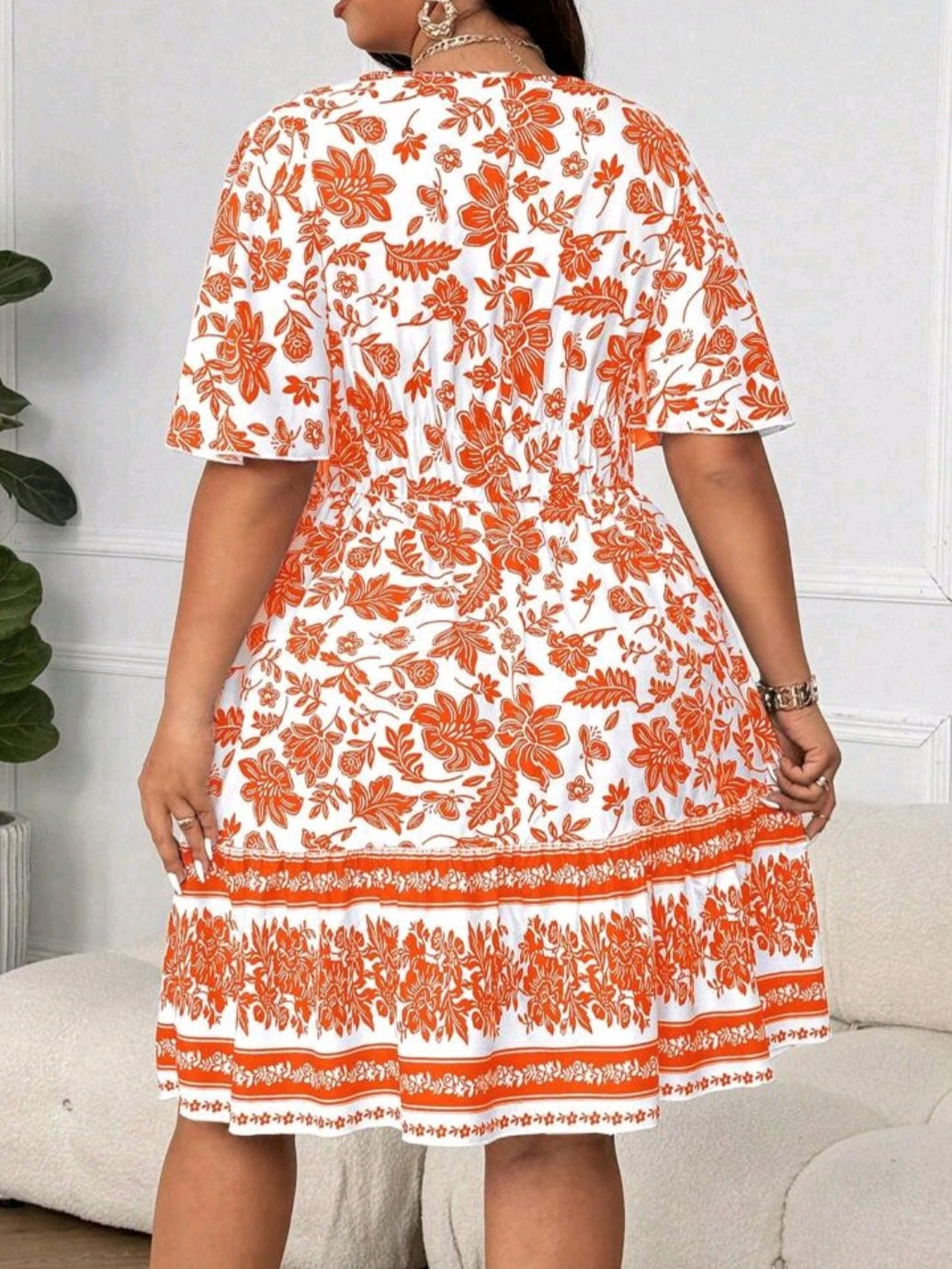 #1955 V-Neck Retro Print Casual Dress