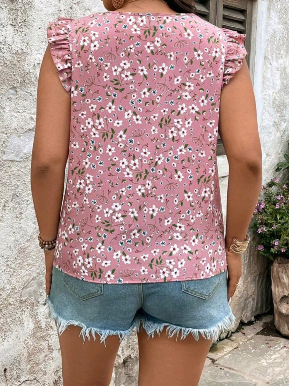 #5344 Ditsy Floral Crew Neck Blouse