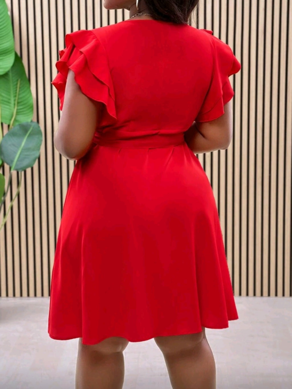 #5687 Red Double Ruffle Wrap-Style Tied Side Dress