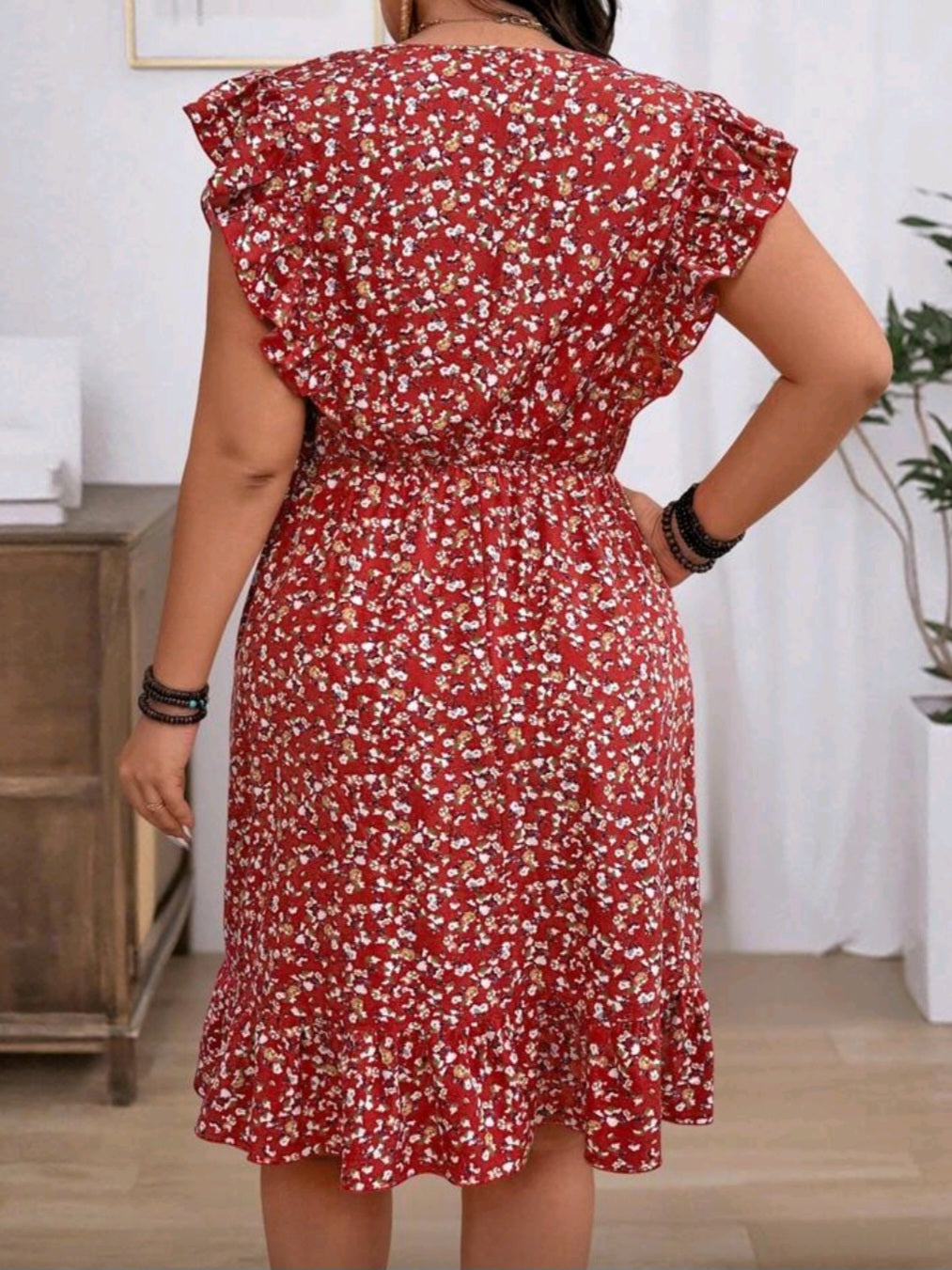 #1417 Ditsy Floral Cap Sleeve Button Design Dress