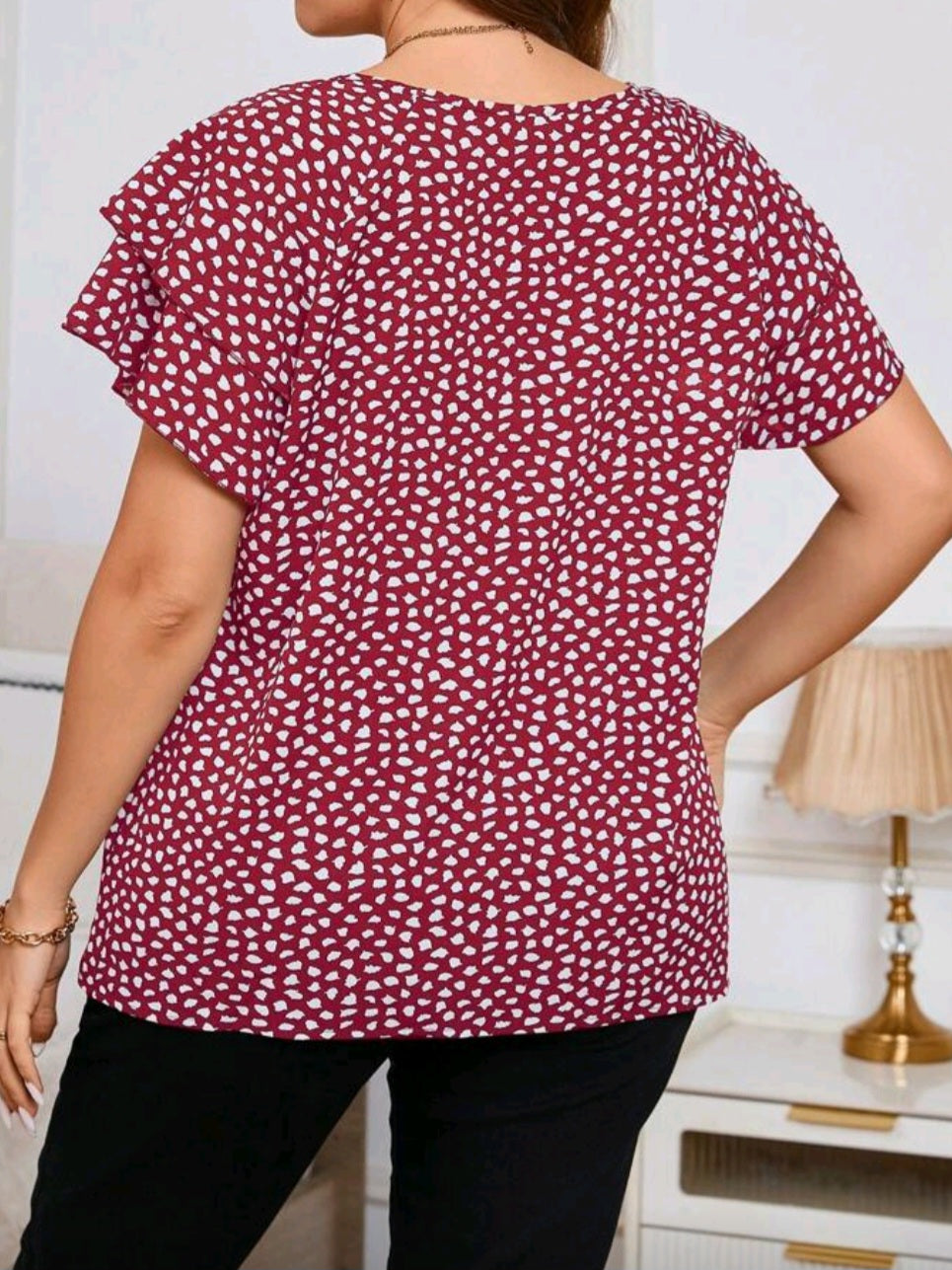 #3653 All Over Print Ruffle Sleeve Blouse