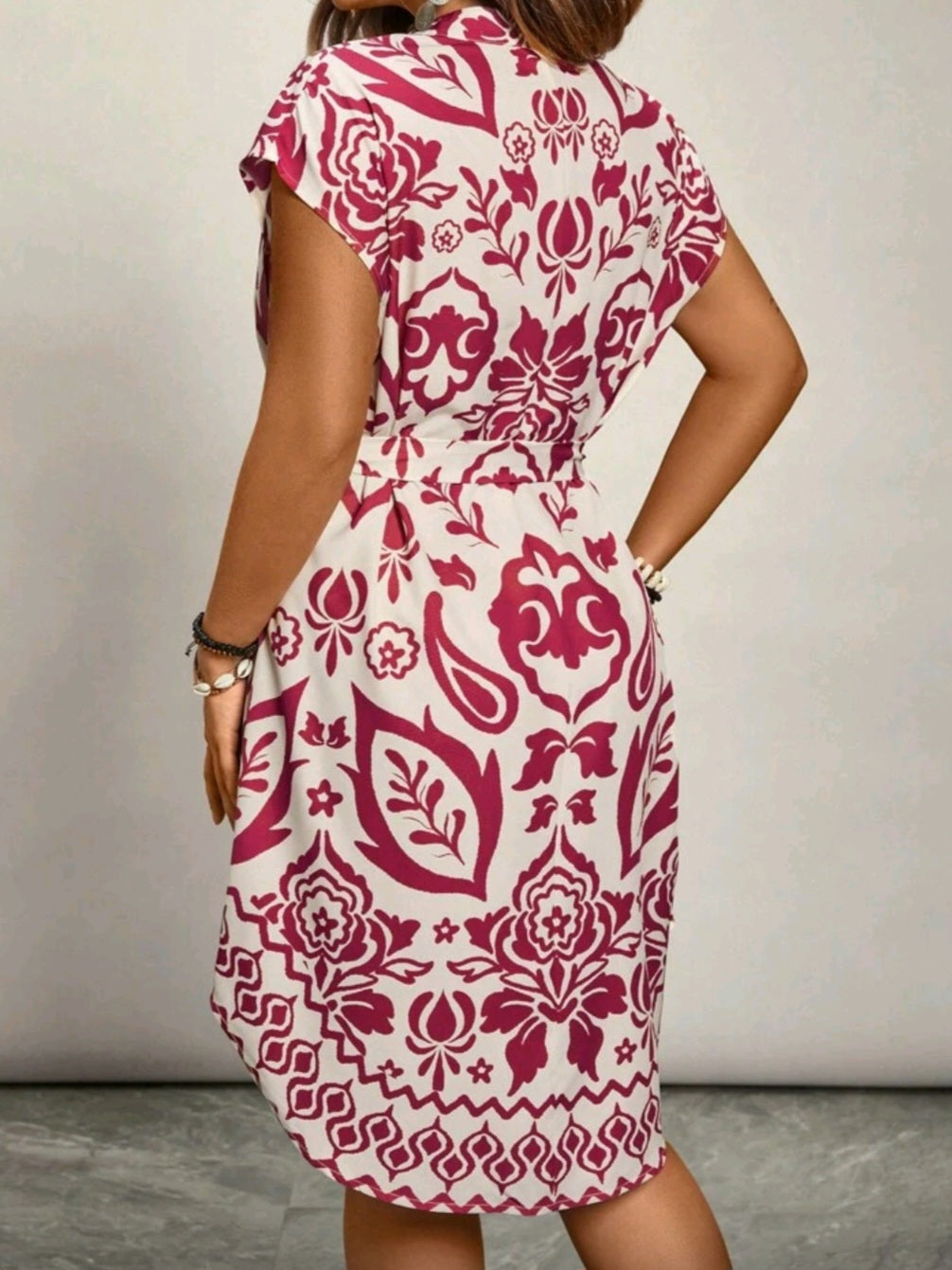 #8421 Floral Print Tie Belt Dress
