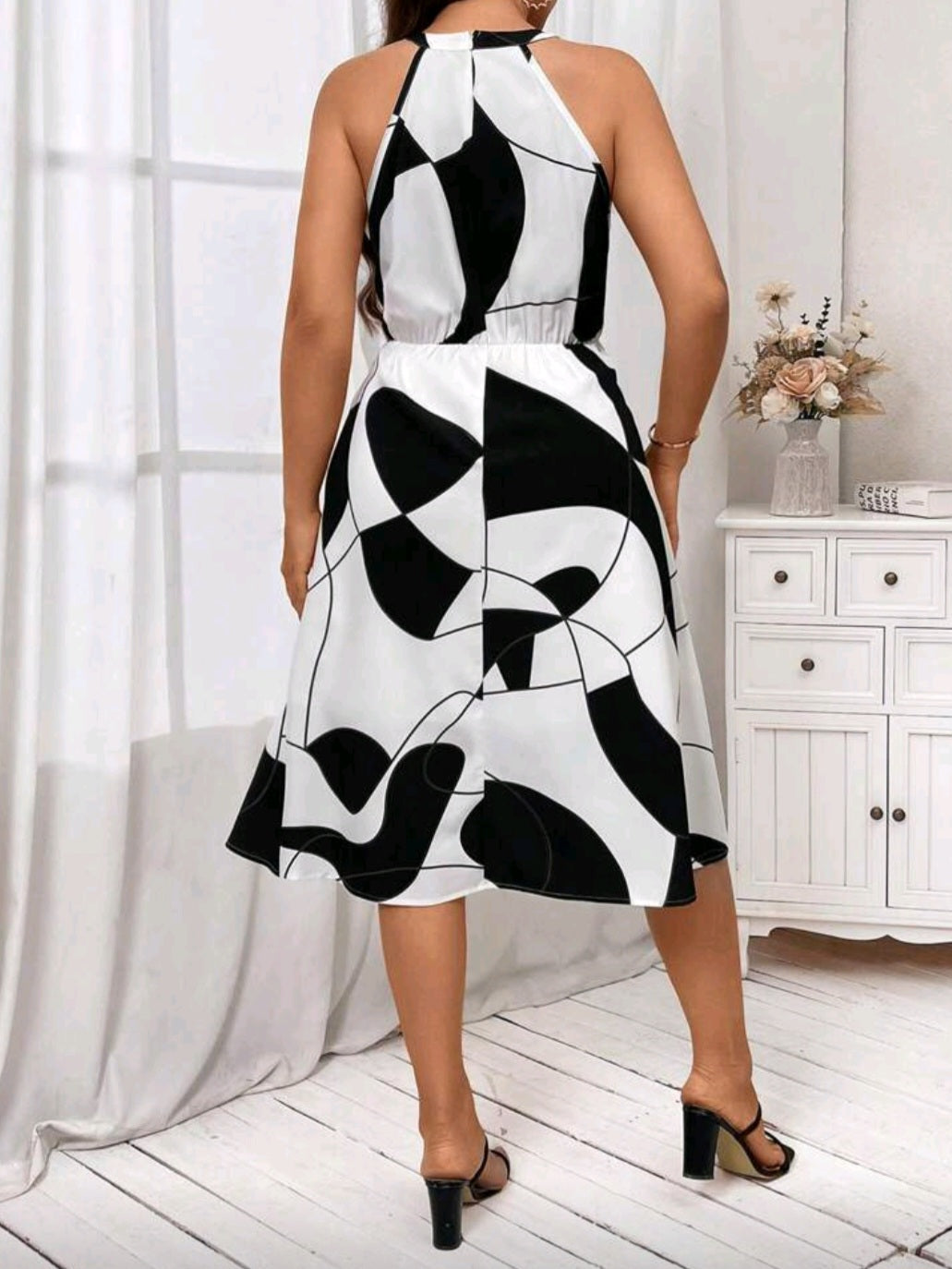 #4484 Geo Print Halter Neck Dress