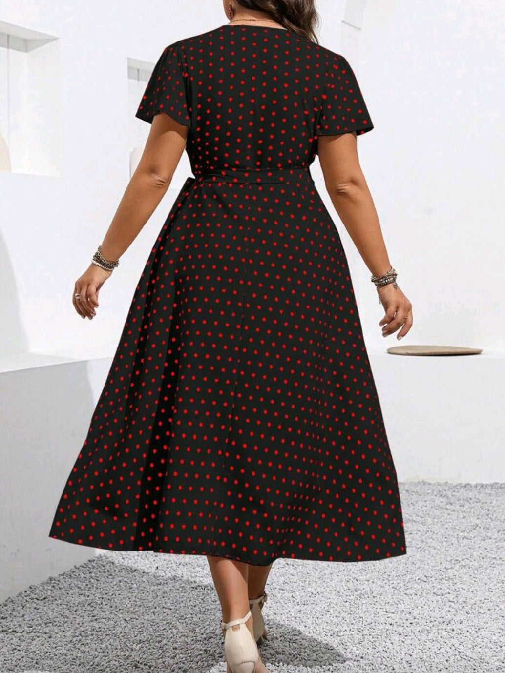 #6627 Polka Dot Print Tie-Up Wrap Dress