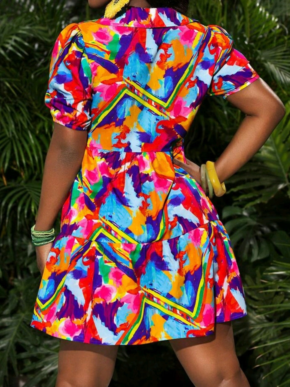 #7057 Colorful Abstract Print A- Line Dress