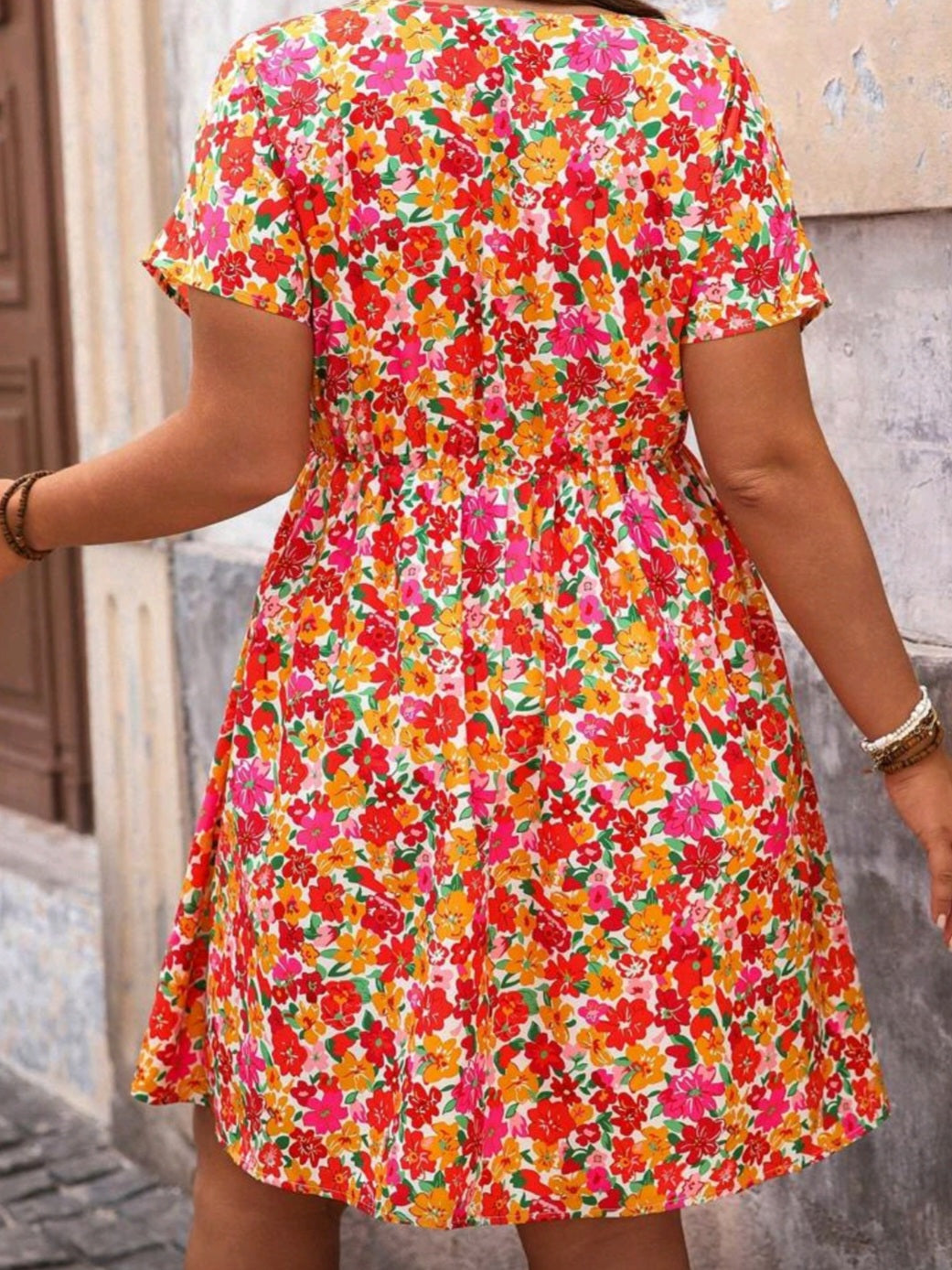 #1557 Ditsy Floral Print Ruffle Hem Dress
