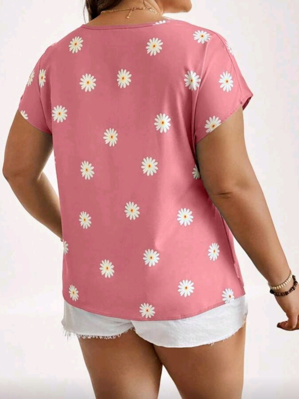 #3361 / 3437 Daisy Print Round Neck Batwing Sleeve Top