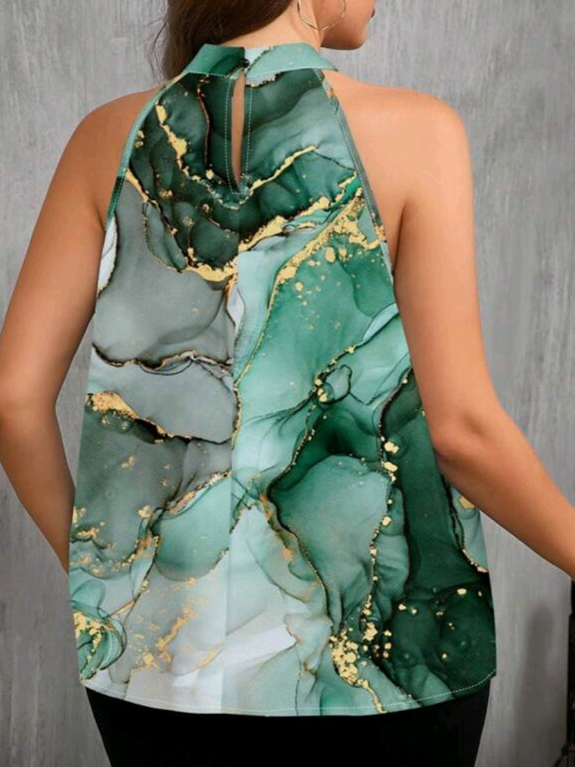 #1623 Marble Print Halter Neck Top