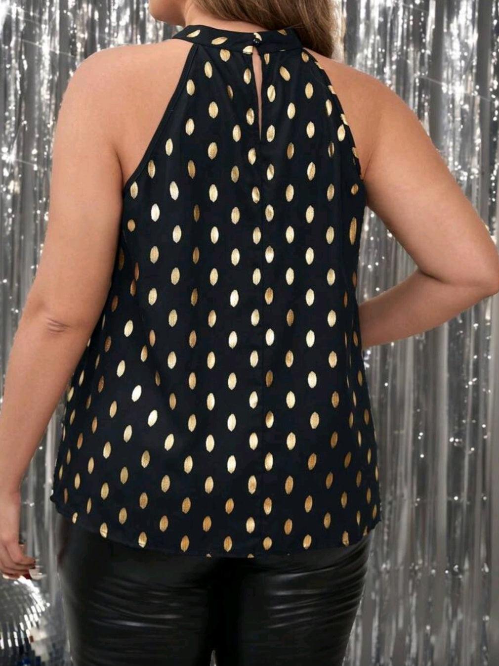 #5910 Elegant Gold Dot Print Halter Neck Top