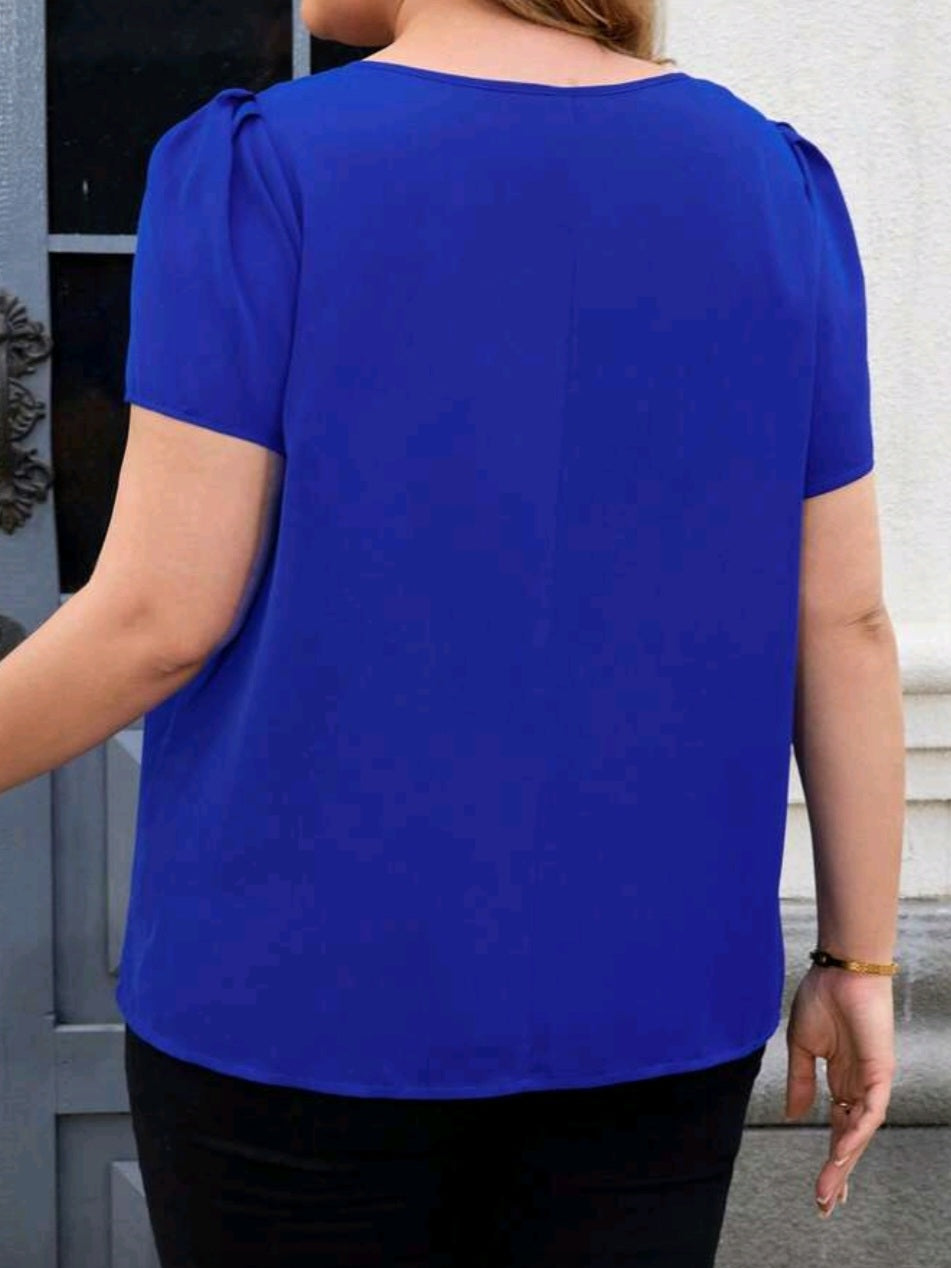 #5680 Twist Front Short Sleeve Loose Blouse