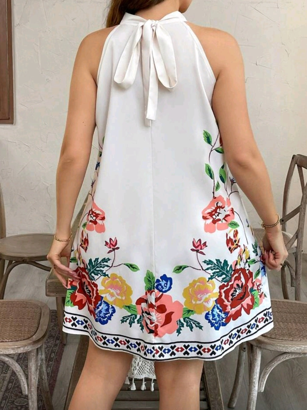 #7232 Halter Neck Floral Print Dress