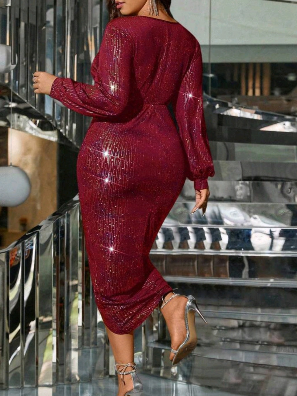 #1919 Deep V Neck Minimalist Long Sleeve Elegant Dress