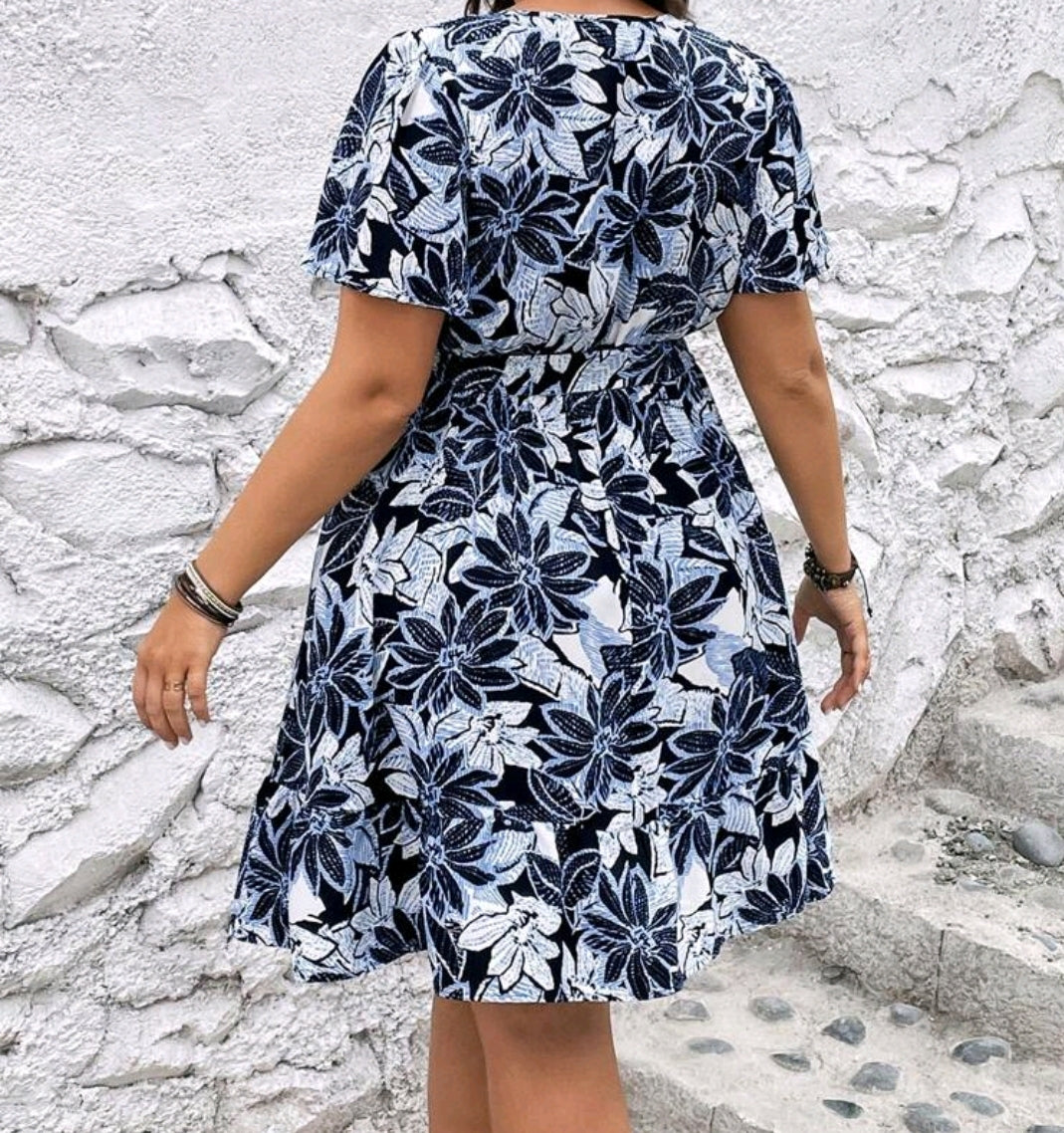 Butterfly Sleeve Belted Dress