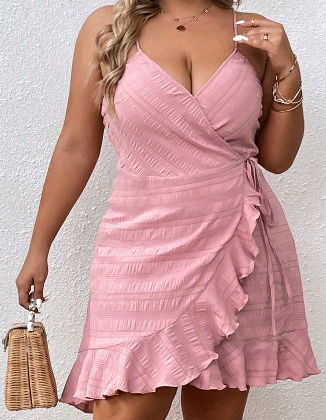 Ruffle Trim Tie Side Ruffle Hem Cami Dress