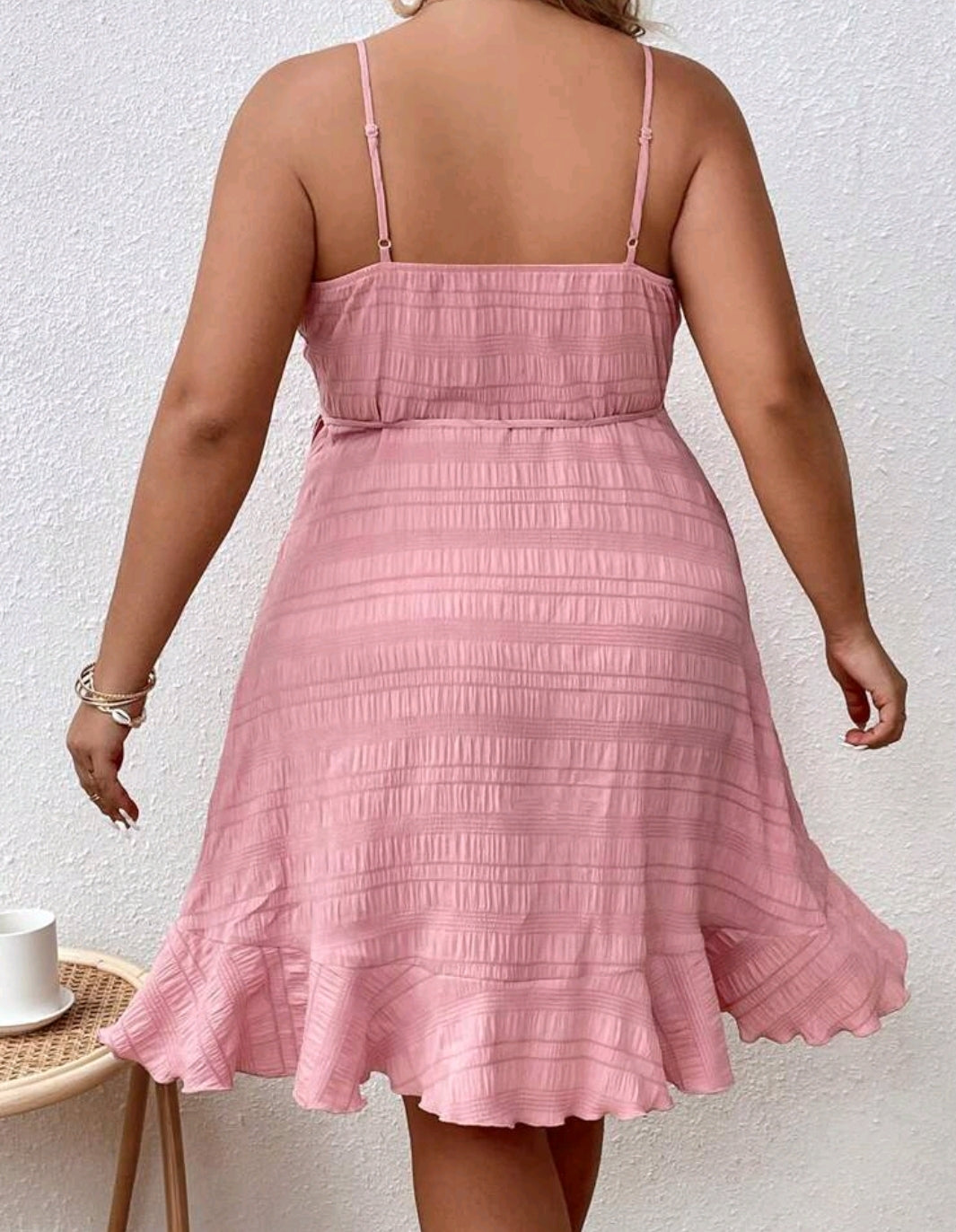 Ruffle Trim Tie Side Ruffle Hem Cami Dress