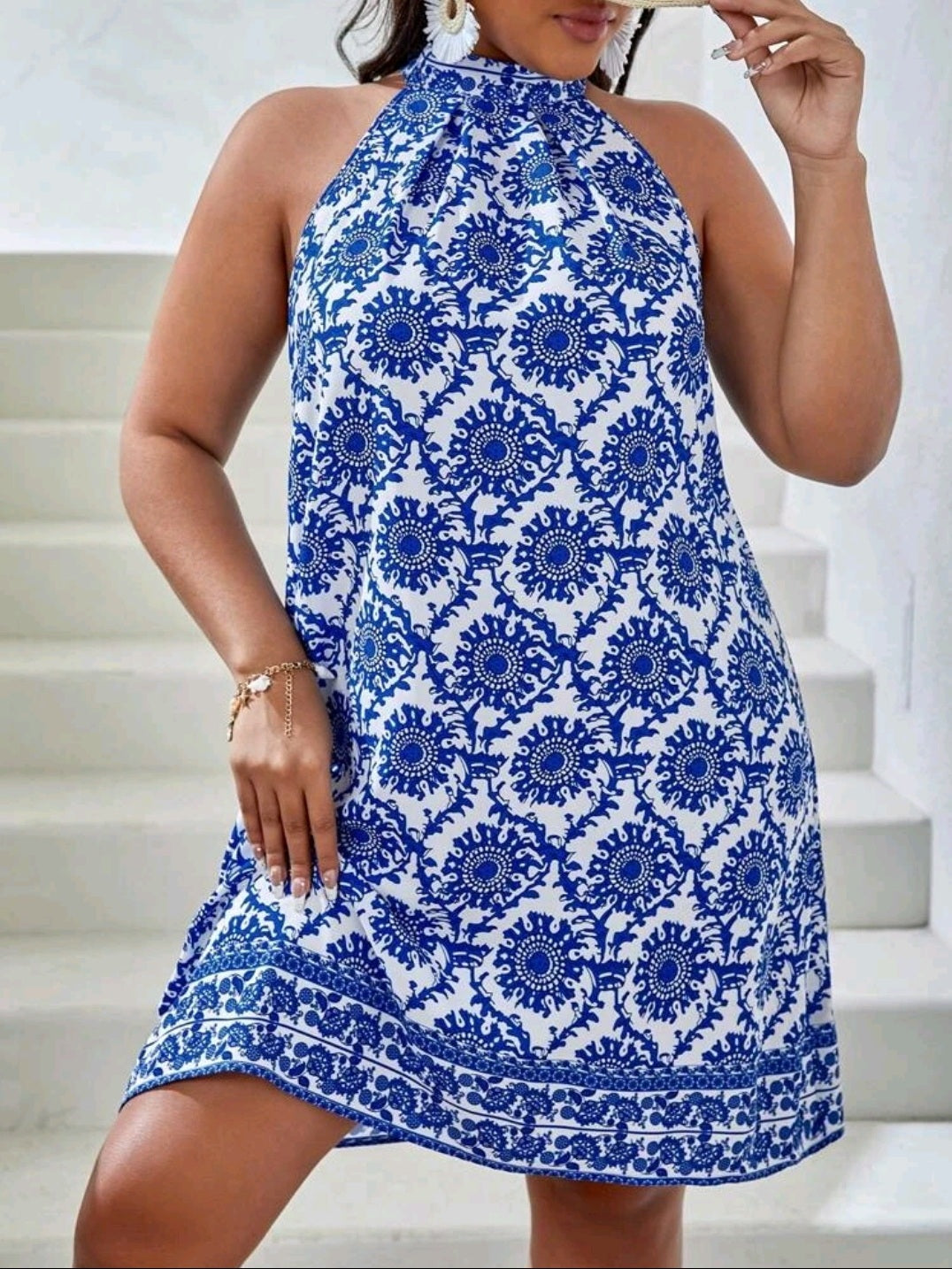Allover Print Halter Neck Dress