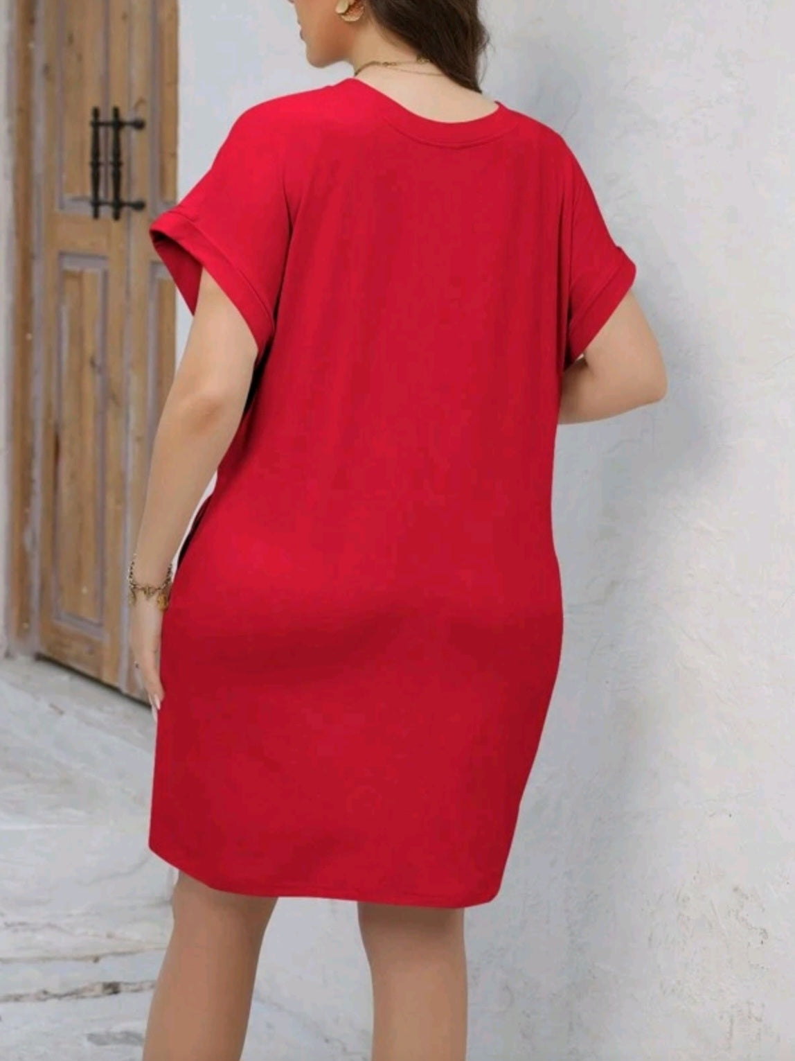 6613 Batwing Sleeve Dress With Diagonal Pockets