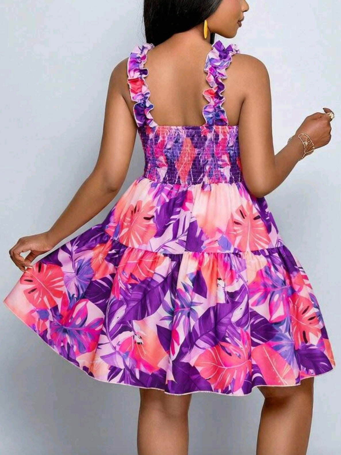 7099 V-Neck Boho Ruffled Layered Dress