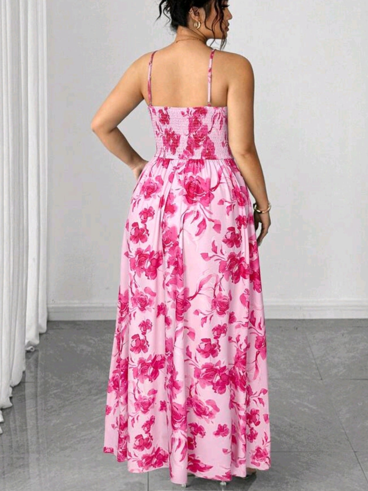 2200 Floral Print Twist Front Tie Waist Design With Hem Slit Dress