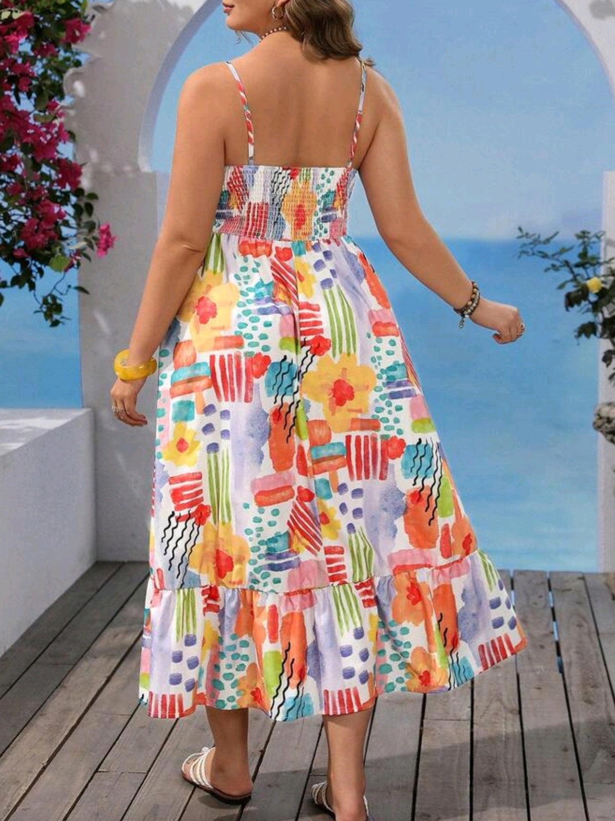 2202 Thin Strap Colorful Printed Dress