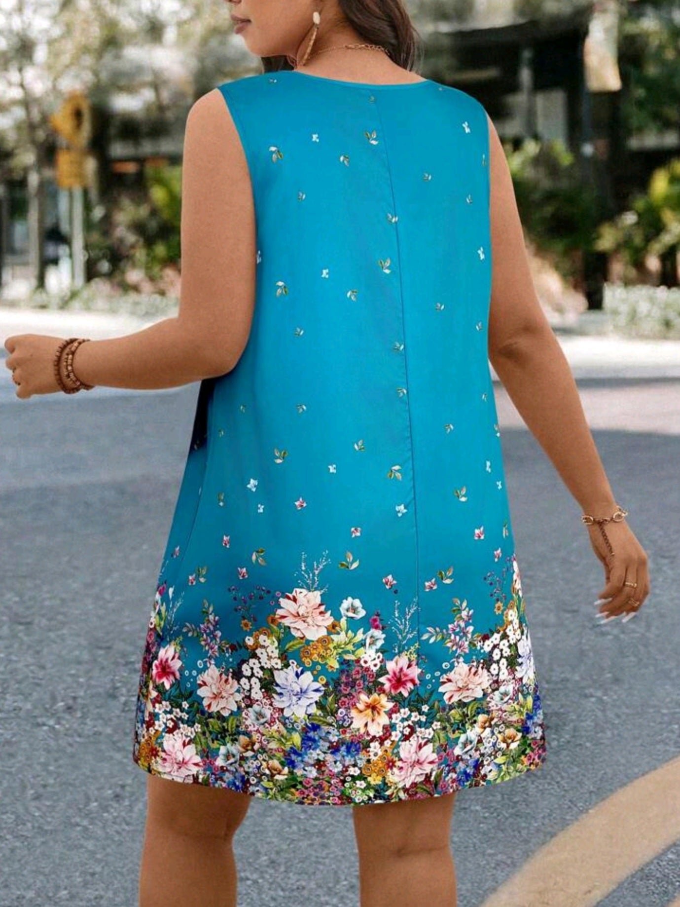 6244 Floral Print V-Neck Sleeveless Dress