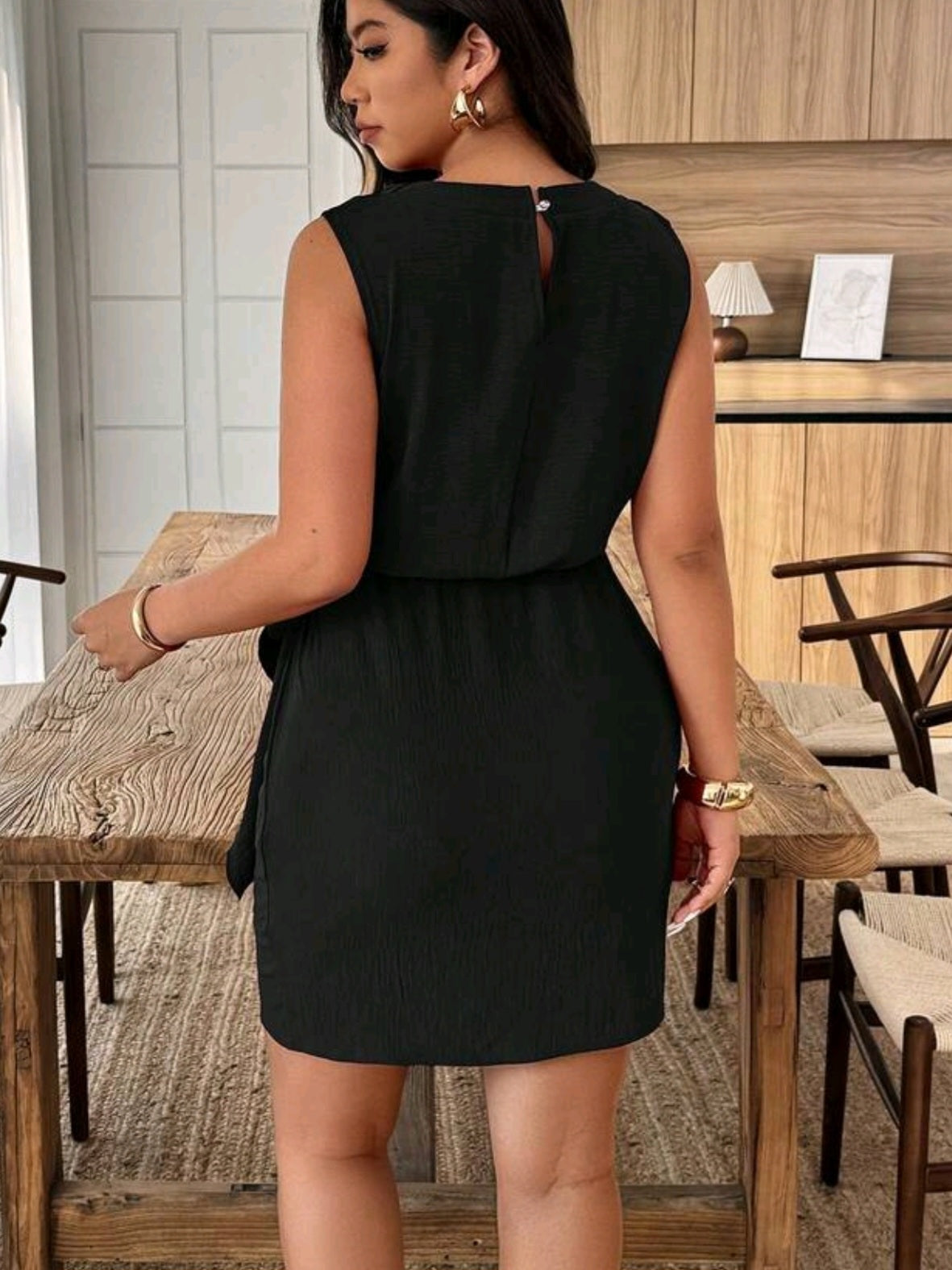 2716 Solid Color Draped Neck Twist Waist Sleeveless Dress
