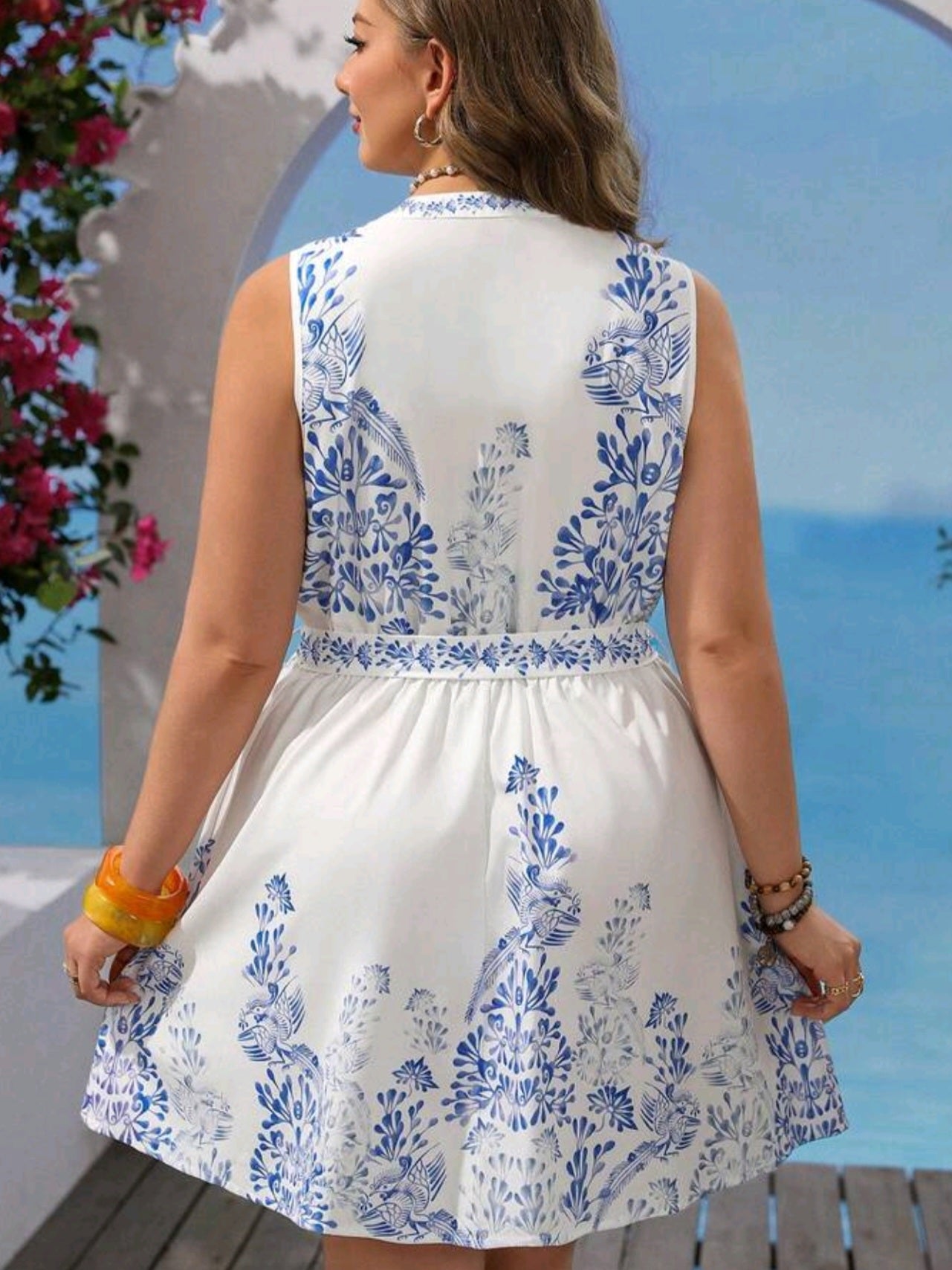6366 Self Tie Waist Floral Dress