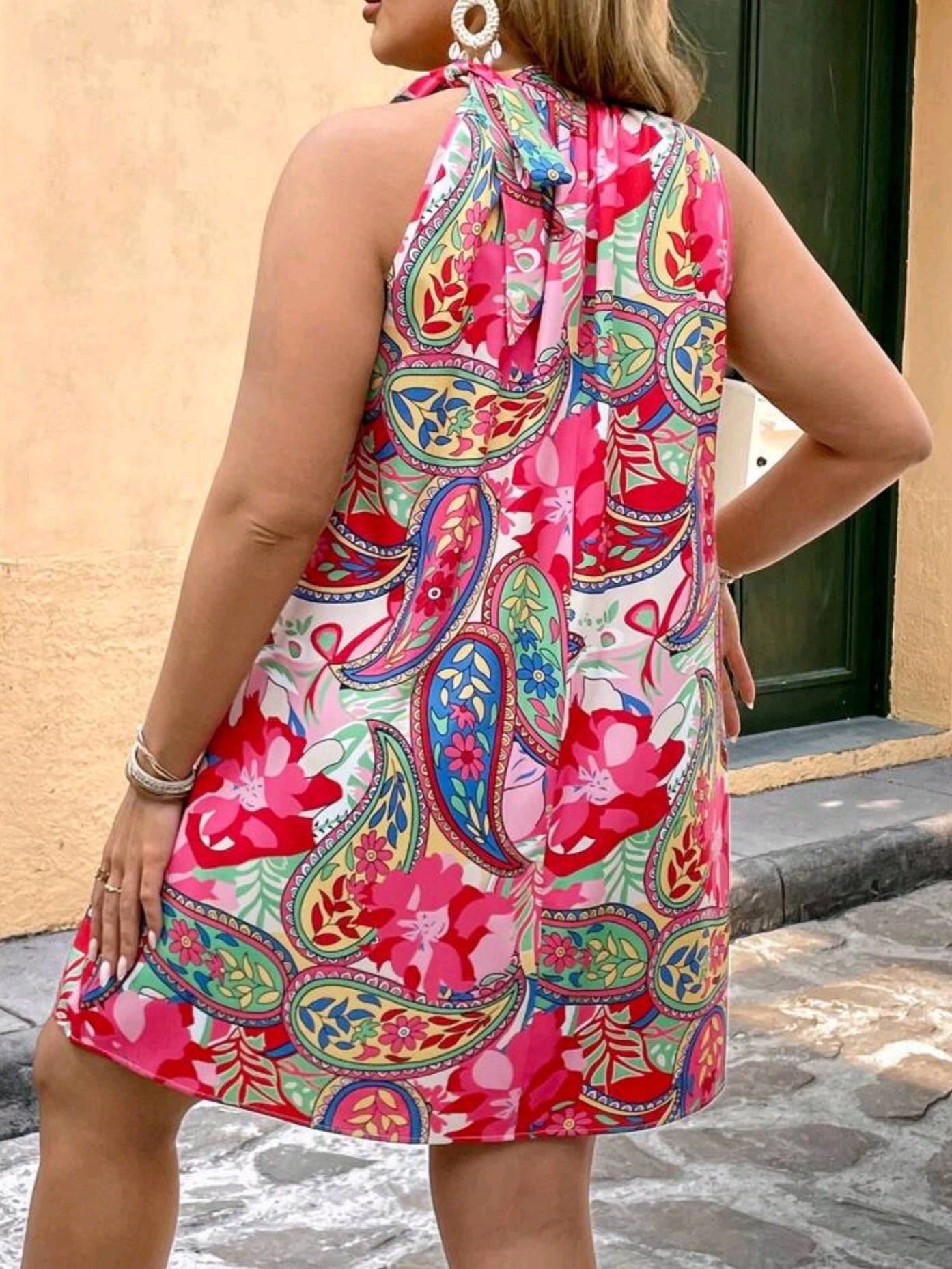 9876 Tie Neck Floral Dress