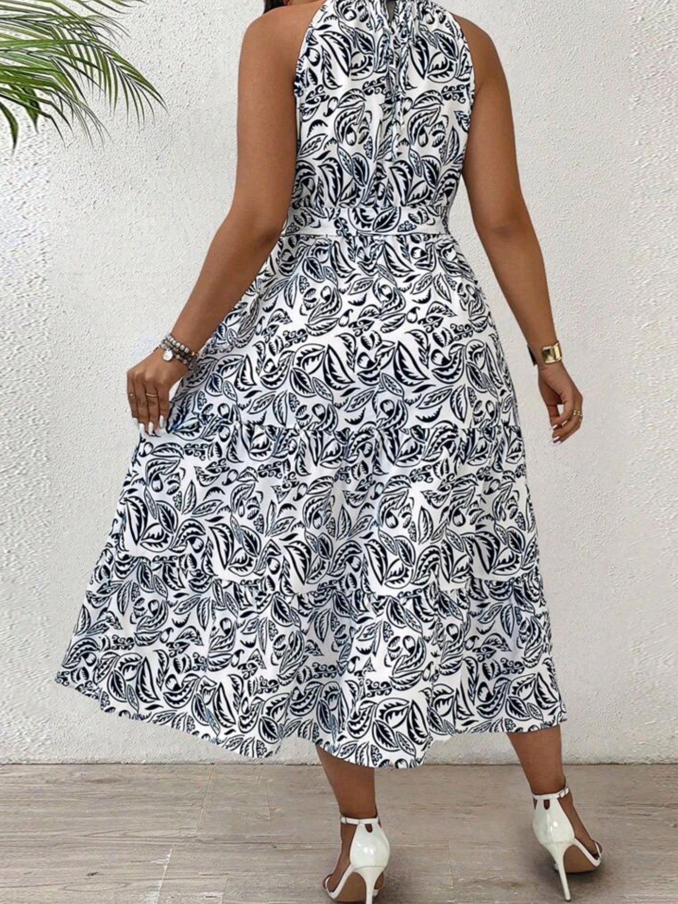 #3312 Allover Print Halter Neck Dress
