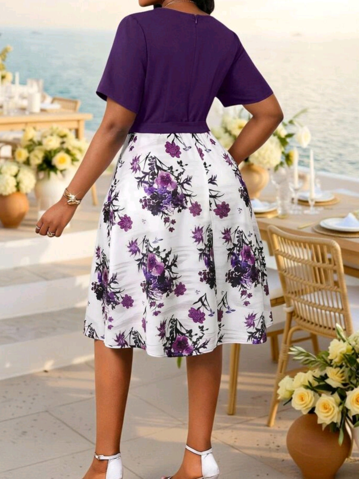 6551 Round Neck Flared Belted Dress
