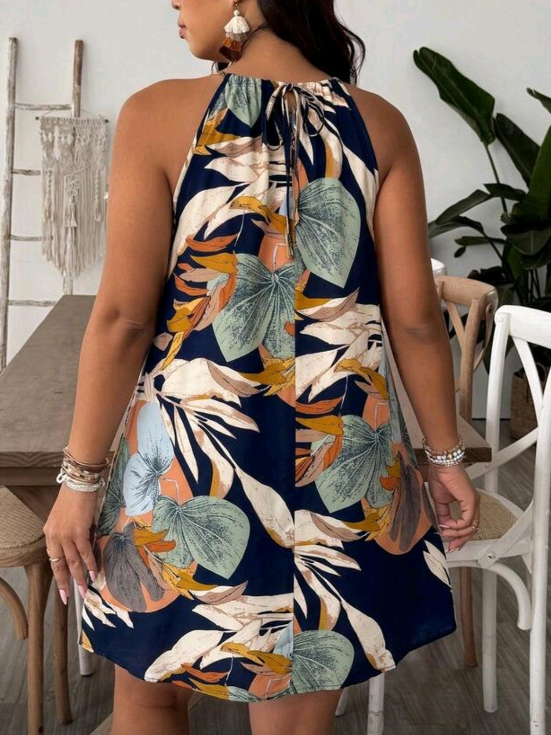 3301 Tie Neck Boho Dress