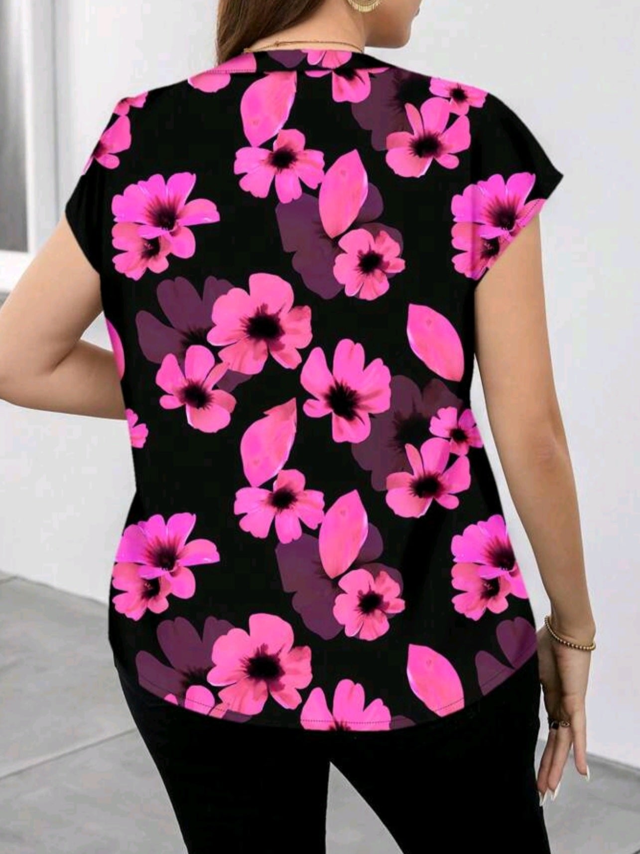 1752 Floral Print Notch Collar Top