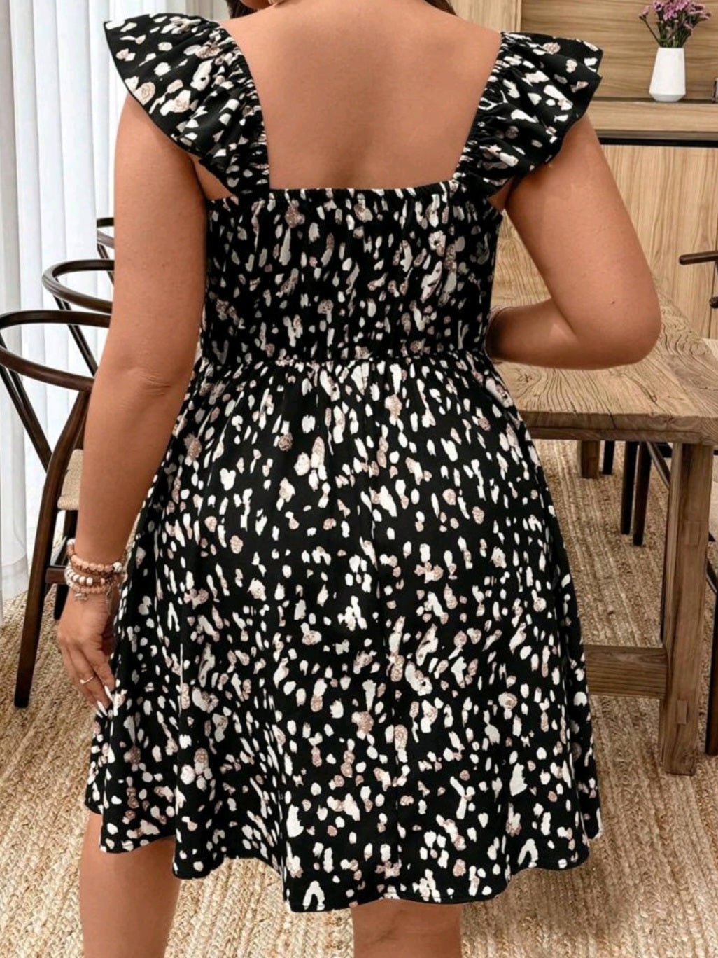S #7342 Allover Print Ruffle Hem Dress