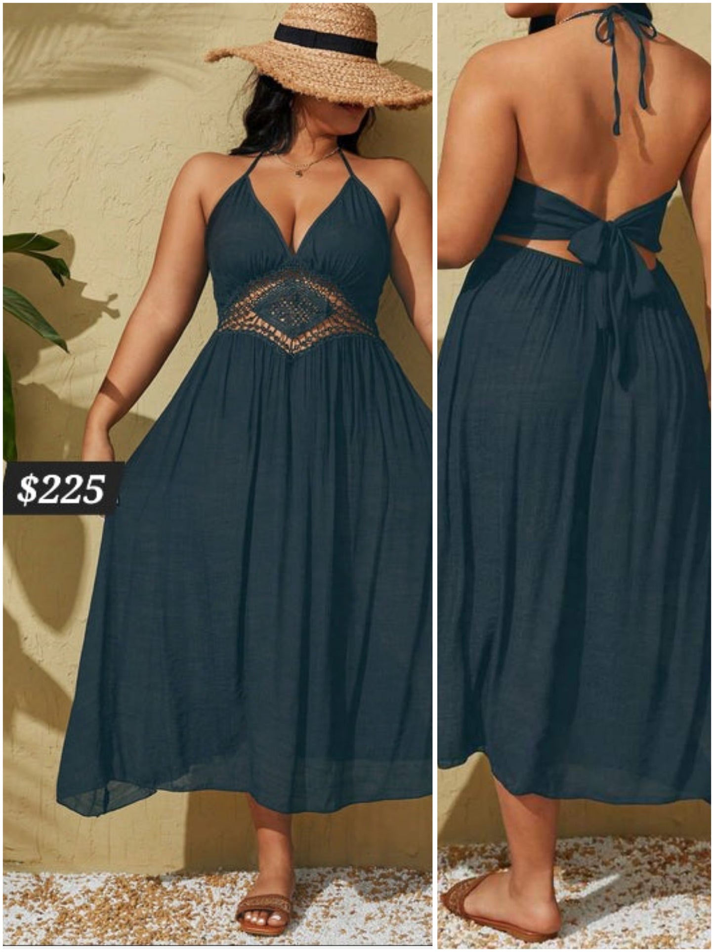 #8608 Halter Back Tie Hollow Out Cover Up