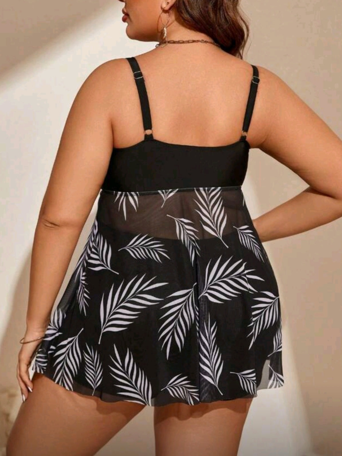 2811 Tropical Print Ruched Dress Swimsuit