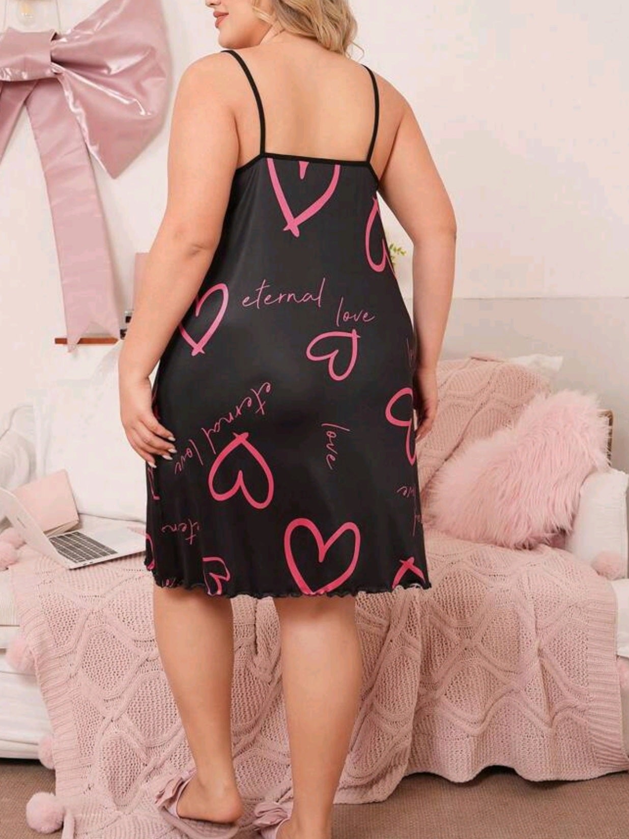 #2540 Letter & Heart Print Camisole Nightgown