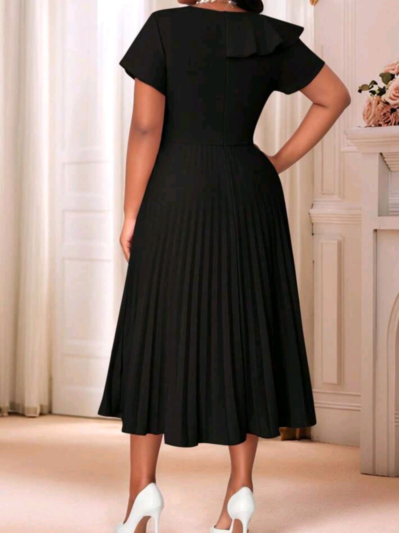 #1631 Flared Flounce Sleeve Flounce Dress