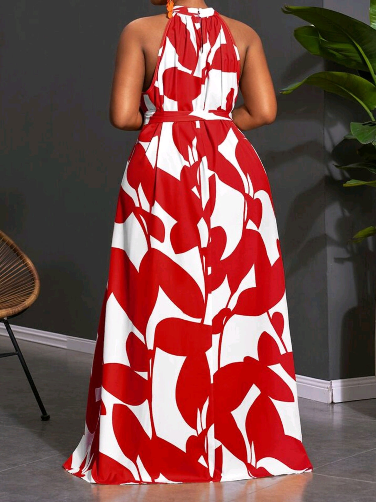 3062 Geometric Print High Neck Dress